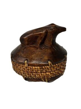 Hand Carved Wooden Trinket Box Frog Topper Lid